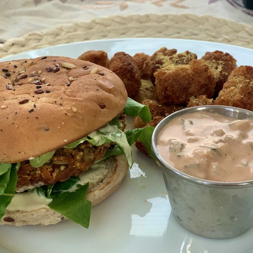 The latest on their menu in season is the pumpkin patty burger! So unique and delicious. Tater tots too!! The latest on their menu in season is the pumpkin patty burger! So unique and delicious. Tater tots too!!