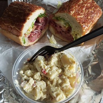 The Lunch Box - Hot Pastrami on Dutch Crunch, with Potato Salad (side) - Sandwiches Near Me - Oakland, California