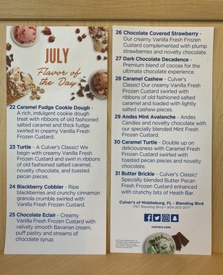 Menu photo 3 Culver's Middleburg, FL