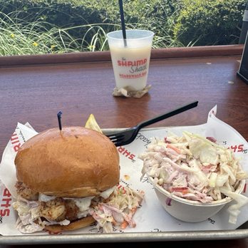 The Shrimp Shack - Gulf Shrimp Sandwich and coleslaw - Seafood Near Me - Santa Rosa Beach, Florida