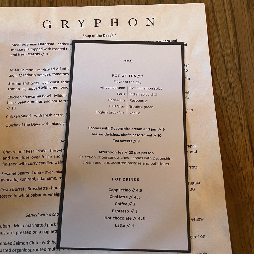 Tea menu Tea menu