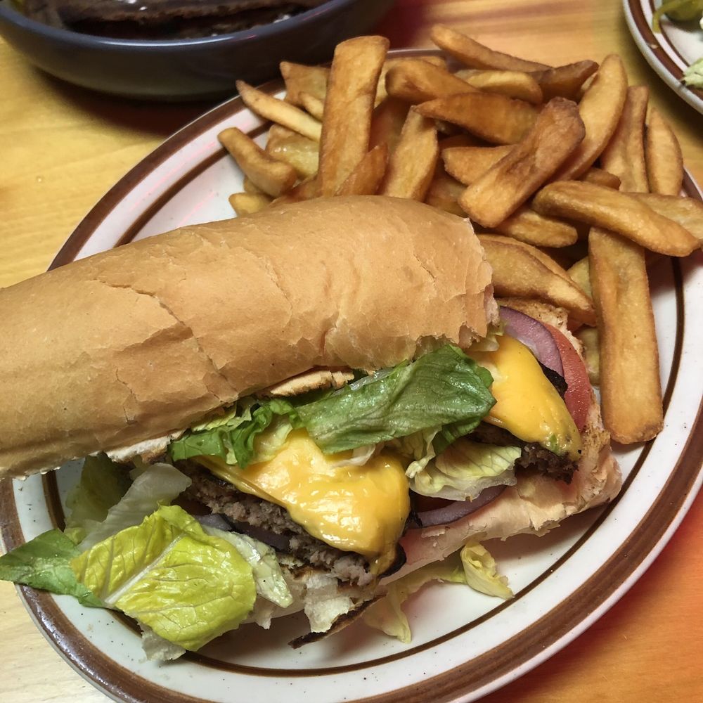 Leda's Pizza Restaurant - Deluxe Hamburger with Cheese. - Pizza Near Me - Fairlee, Vermont Leda's Pizza Restaurant - Deluxe Hamburger with Cheese. - Pizza Near Me - Fairlee, Vermont