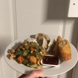 China 1 - Shrimp w cashew, shrimp egg roll, steamed dumplings