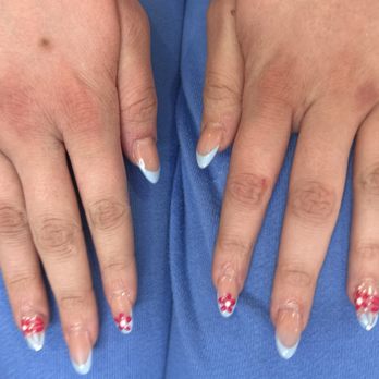 Amasian Spa & Nails - Fun gel nails - French tips in light blue with flower accents m - Nail Salons Near Me - East Windsor, New Jersey Amasian Spa & Nails - Fun gel nails - French tips in light blue with flower accents m - Nail Salons Near Me - East Windsor, New Jersey