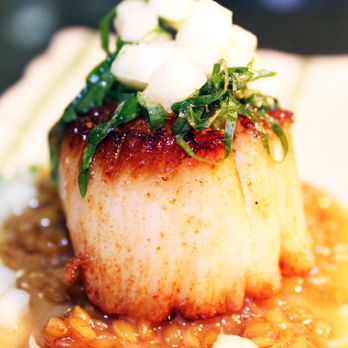 Private Chef & Event Catering by Chef David Rashty - U10 Scallop, Anson Mills Farrotto, Granny Smith Apple and Shiso. - Personal Chefs Near Me - Naples, Florida Private Chef & Event Catering by Chef David Rashty - U10 Scallop, Anson Mills Farrotto, Granny Smith Apple and Shiso. - Personal Chefs Near Me - Naples, Florida