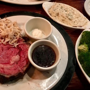 Ruby River Steakhouse - 10oz Prime Rib with garlic mashed & white gravy and steamed broccoli with garlic butter - Steakhouses Near Me - Reno, Nevada