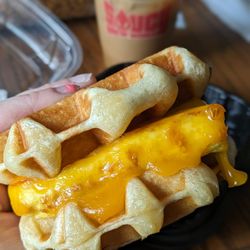 Wake Up And Waffle - Garlic chive waffle with egg and cheese - lifewithhanny