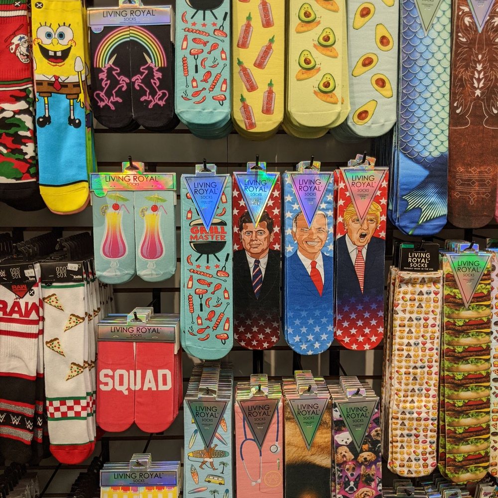 The Sock Loft - SpongeBob SquarePants songs. President Kennedy, Donald Trump socks. Squad socks. Master grill, Sriracha socks - Accessories Near Me - Solvang, California