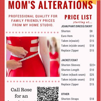 Mom's Alterations - Price List. - Sewing & Alterations Near Me - Airdrie, Alberta