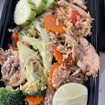 Thai Me Up - To go Basil Fried Rice (pork). Broccoli could've been chopped better but this was good! - Thai Near Me - Seaside, Oregon Thai Me Up - To go Basil Fried Rice (pork). Broccoli could've been chopped better but this was good! - Thai Near Me - Seaside, Oregon