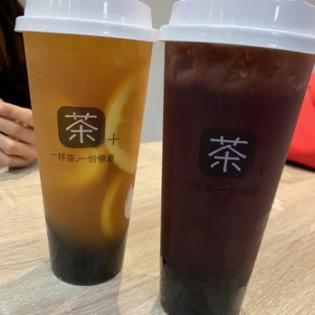 Tea Plus - Fruit teas w/ boba: (L) mango orange green tea (R) mixed berry green tea - Bubble Tea Near Me - Davie, Florida