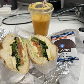 Gourmet Bagel - French Brie sandwich on a roll, cookie, and small freshly squeezed orange juice - Bagels Near Me - New York, New York