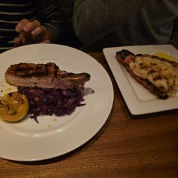 Pork chop with cabbage and side lobster tail