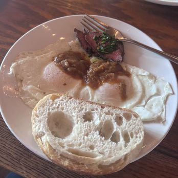 Season's Harvest Cafe - Over easy eggs, sourdough, steak, fresh salsa, and chimichurri - Breakfast & Brunch Near Me - Cypress, Texas