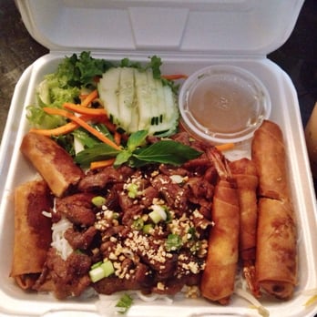 Pho King - The delicious #32 Combo 1; Grilled Pork, egg rolls, and crispy fried shrimp. A fantastic sampler of Vietnamese food. - Vietnamese Near Me - Tacoma, Washington