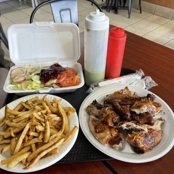 Pollo Ala Brasa - Pollo con papas y ensalada (whole chicken, fries and side salad) the flavor of the chicken was so good! - Peruvian Near Me - Gardena, California