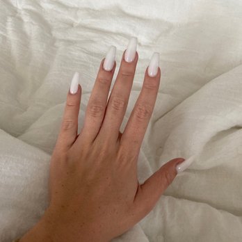 Cee Cee Nails - White acrylic, Coffin Shape. - Nail Salons Near Me - Vista, California