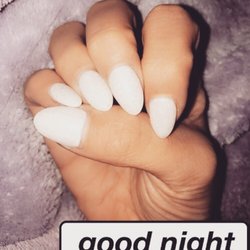 Elegant Nails - They did a good job! White almond acrylic nails with glitter coat (new set).