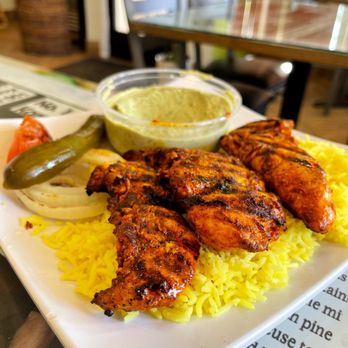 Kareem's - Chicken Plate (with Rice, and Cilantro Lime Hummus) - Mediterranean Near Me - Anaheim, California
