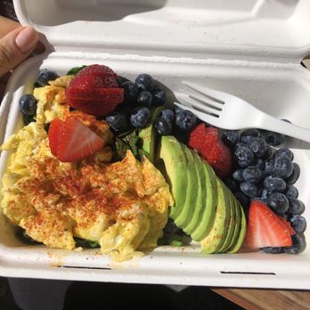 Pitanga - grain free avocado breakfast bowl with the best ever sauteed greens hiding underneath that scramble - Comfort Food Near Me - Brooklyn, New York