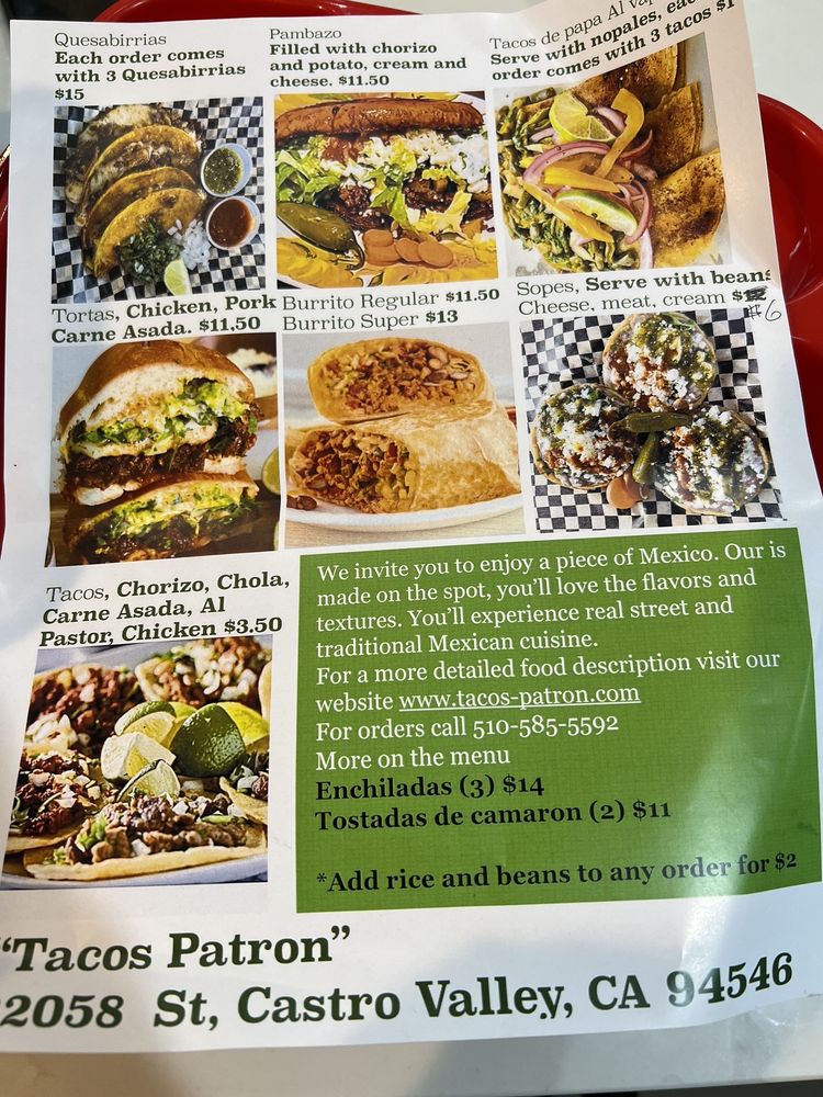 TACOS PATRON Updated June 2024 22058 Center St, Castro Valley