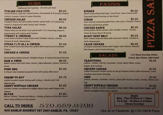Menu photo 1 3D's Pizza & Subs Salem Township, PA Menu photo 1 3D's Pizza & Subs Salem Township, PA
