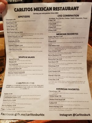 Menu photo 1 Carlitos Mexican Restaurant Burkburnett, TX Menu photo 1 Carlitos Mexican Restaurant Burkburnett, TX