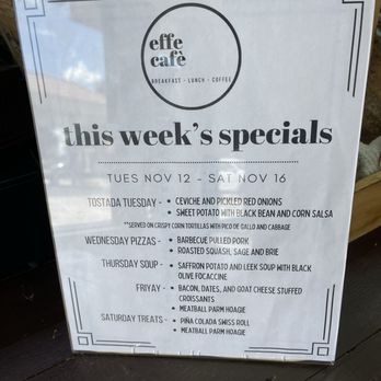 Effe Cafe - Effe Cafe's Weekly Specials Menu. - Sandwiches Near Me - Cooper City, Florida Effe Cafe - Effe Cafe's Weekly Specials Menu. - Sandwiches Near Me - Cooper City, Florida
