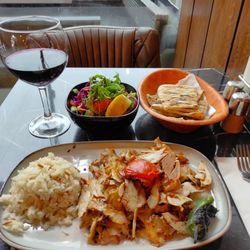 Best Mangal - Chicken Doner with a glass of Turkish red wine.