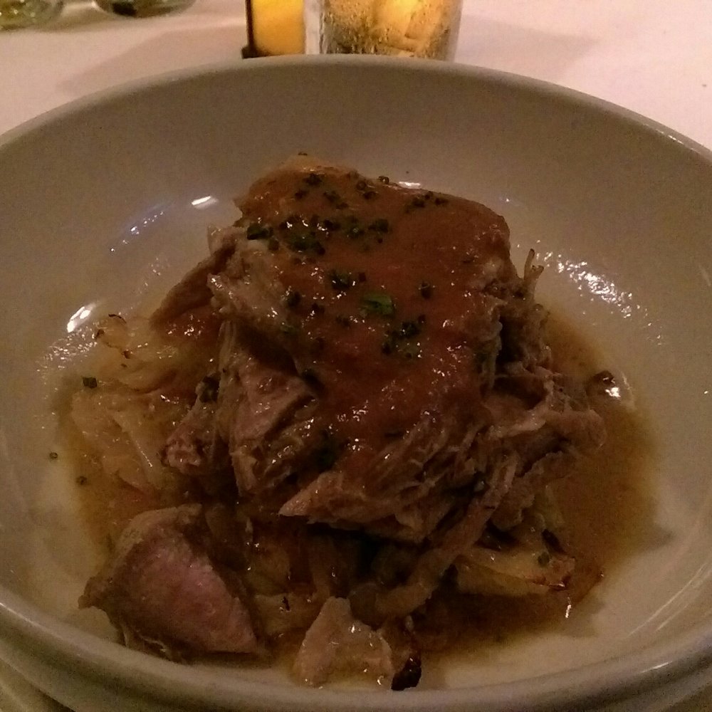 Bistro Campagne - Braises pork shoulder with pear and glazed sweet potato - French Near Me - Chicago, Illinois Bistro Campagne - Braises pork shoulder with pear and glazed sweet potato - French Near Me - Chicago, Illinois