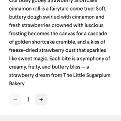 The Little Sugarplum Bakery - Description of the Strawberry Shortcake Cinnamon Roll from the website.