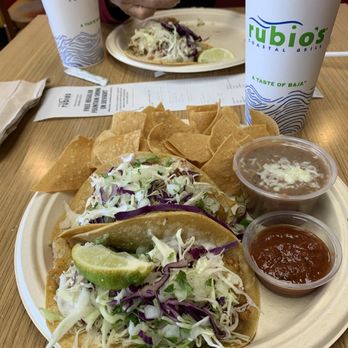Rubio's Coastal Grill - Pollock Fish Tacos Especial Two Tacos Plate with Iced Tea. - Mexican Near Me - La Mesa, California Rubio's Coastal Grill - Pollock Fish Tacos Especial Two Tacos Plate with Iced Tea. - Mexican Near Me - La Mesa, California