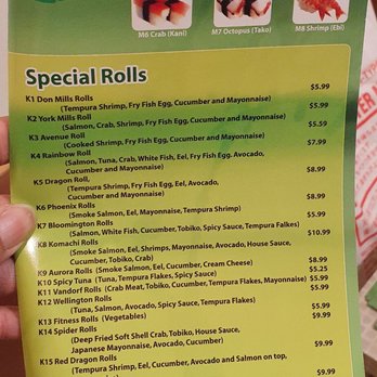 Komachi - a menu for a special roll - Japanese Near Me - Aurora, Ontario