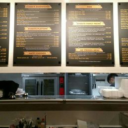 View of the menu boards and kitchen service counter