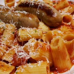 Rigatoni in spicy marinara with Italian sausage Rigatoni in spicy marinara with Italian sausage