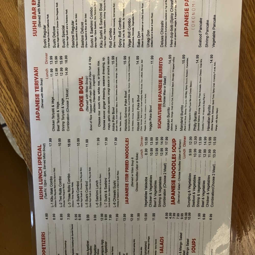 Kiku Sushi - Menu - Sushi Bars Near Me - Baltimore, Maryland