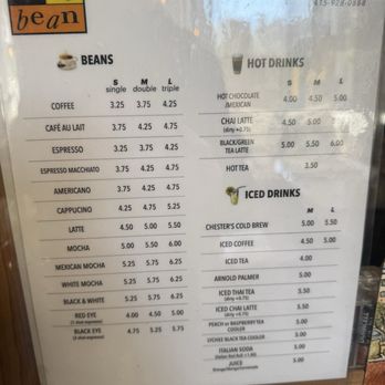 Cafe Bean - Some of the beverage menu - Breakfast & Brunch Near Me - San Francisco, California
