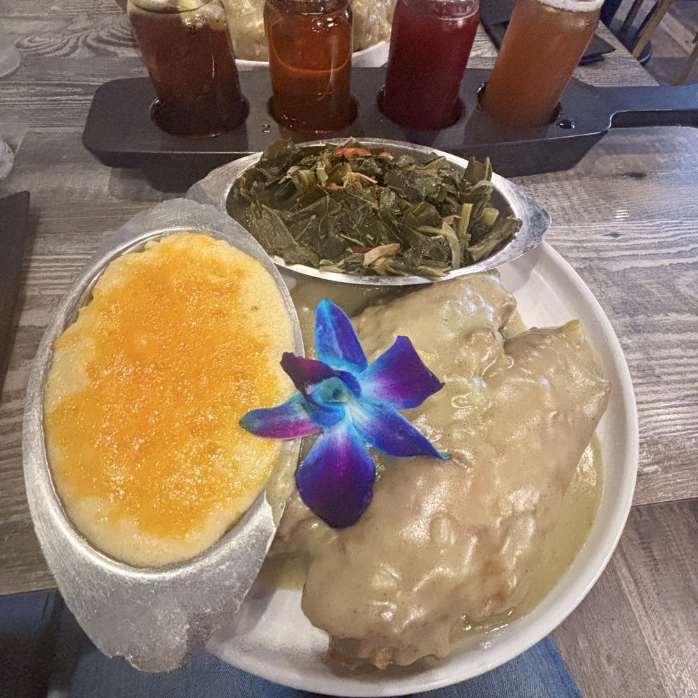 Sweet T's Southern Eatery - Smoked Turkey Collards (I swapped a side with my friend to have grits - WELL worth it) - Soul Food Near Me - Montclair, New Jersey Sweet T's Southern Eatery - Smoked Turkey Collards (I swapped a side with my friend to have grits - WELL worth it) - Soul Food Near Me - Montclair, New Jersey
