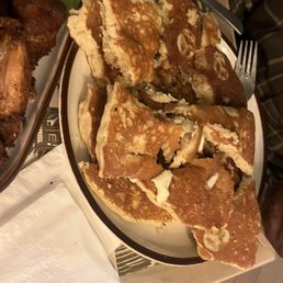 3 huge banana pancakes sliced 3 huge banana pancakes sliced