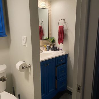 Trublue - Tiny poorly designed 5 by 8 foot tiny bathroom - Handyman Near Me