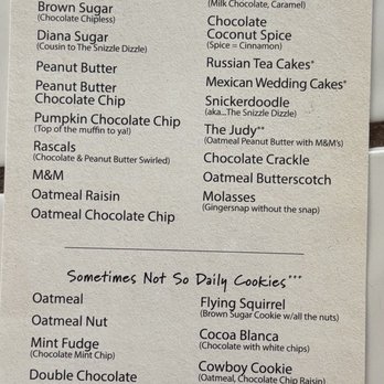 The Cookie Shoppe - The menu of cookies. Not all are always available, but there is still a great assortment. - Bakeries Near Me - Folsom, California