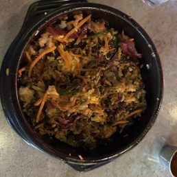 Bibimbap with beef bulgogi. This is after it was mixed. Bibimbap with beef bulgogi. This is after it was mixed.