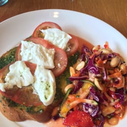 The Swallow Bakery - Mozzarella beef tomato bruschetta with a 'spoonful' of their red cabbage coleslaw with peanuts. All delicious