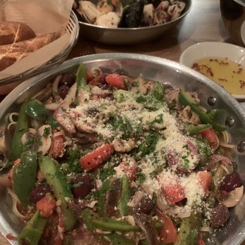 Jimmy Seas Pan Pasta - Front: Linguini puttanesca Back: Frutti di mare Both amazing!!! - Italian Near Me - Oak Bluffs, Massachusetts Jimmy Seas Pan Pasta - Front: Linguini puttanesca Back: Frutti di mare Both amazing!!! - Italian Near Me - Oak Bluffs, Massachusetts