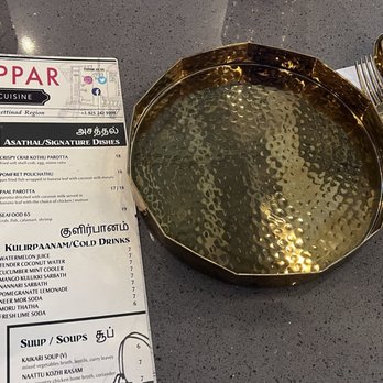 Anjappar - Interesting Menu n cutlery - Indian Near Me - Dublin, California
