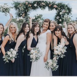 Bella Bridesmaids - Dessy Collection Styles 3017, 3019, & 3026 in Lux Choffon, color Midnight.