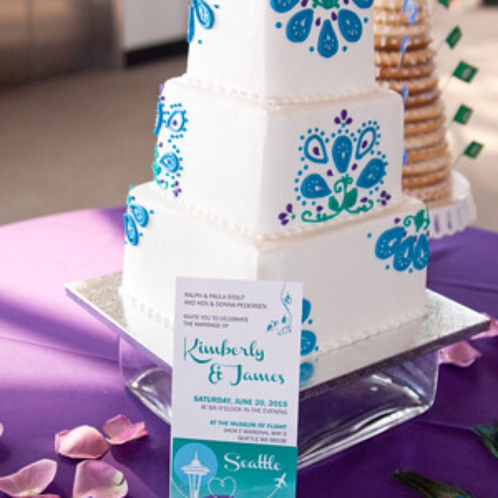 Morfey's Cake - Peacock Wedding Cake for 6/20/15 Wedding at the Museum of Flight. (Photo Credit: Rathbone Images) - Bakeries Near Me - Seattle, Washington Morfey's Cake - Peacock Wedding Cake for 6/20/15 Wedding at the Museum of Flight. (Photo Credit: Rathbone Images) - Bakeries Near Me - Seattle, Washington