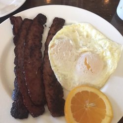 Nano Cafe - Turkey bacon (requested extra crispy) over east eggs