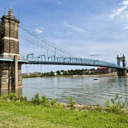 John A. Roebling Suspension Bridge - This is John A. Roebling Bridge standing above the Ohio River.