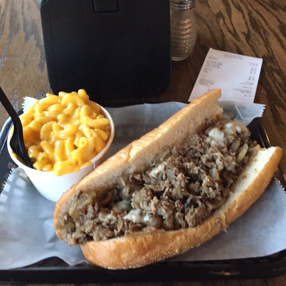 Mac's Philly Steaks - 8in steak with mushroom and onion. Mac and cheese side. Great steak! So so Mac and cheese. - New American Near Me - Rochester, New York Mac's Philly Steaks - 8in steak with mushroom and onion. Mac and cheese side. Great steak! So so Mac and cheese. - New American Near Me - Rochester, New York